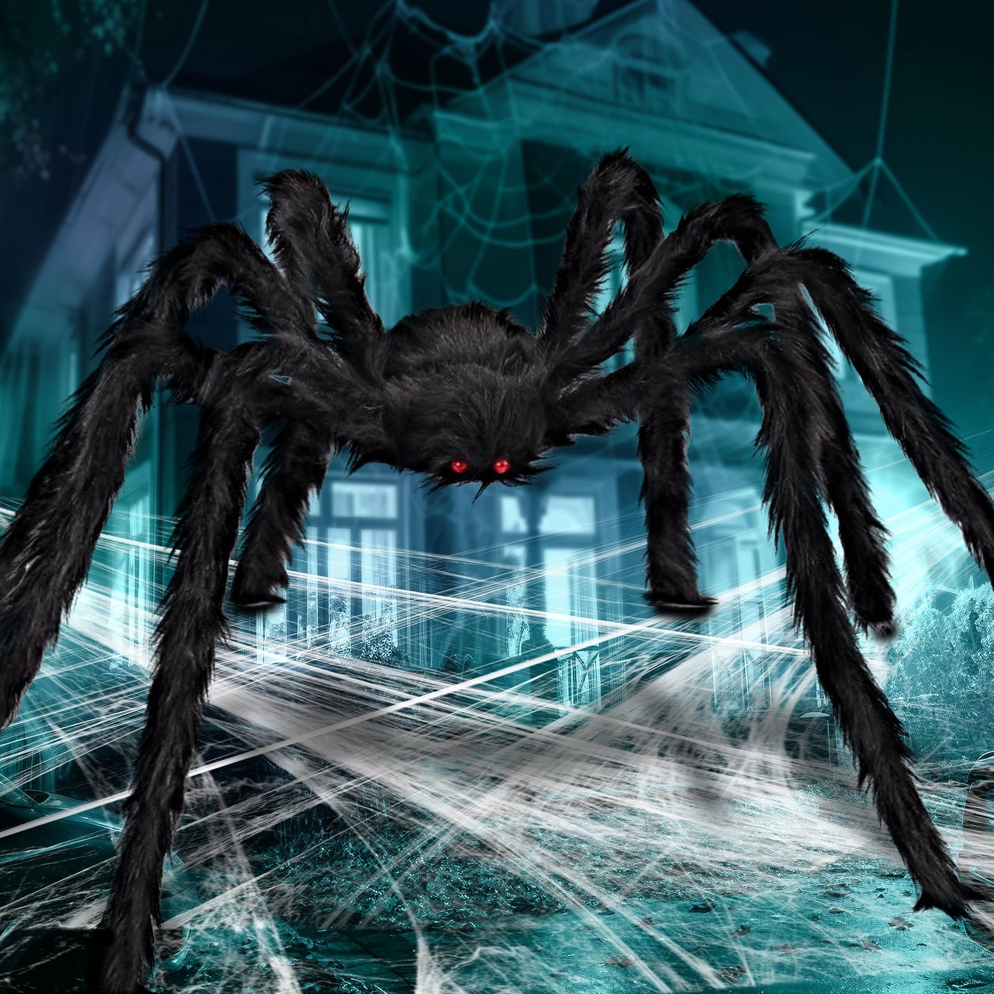 JOYIN 6.5ft Halloween Spider Outdoor Decorations, Scary Giant Large Spider Props for Halloween Outside Decor, Indoor Party Supplies and Yard Lawn Decoration, Black