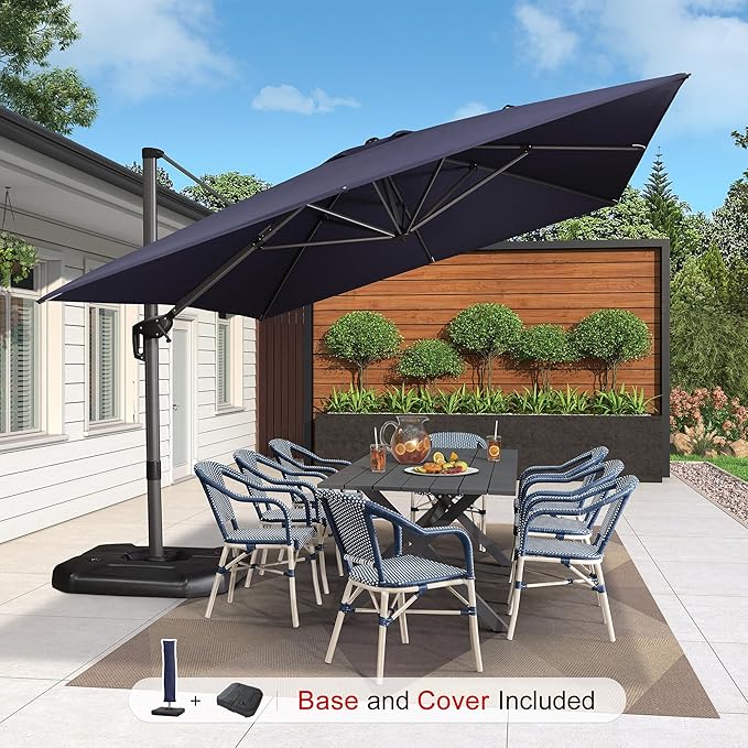 PURPLE LEAF 10'×13' Patio Umbrella with Base Included and Cover Outdoor Umbrella with Cover Extra Large Heavy Duty Cantilever Umbrella Navy Blue