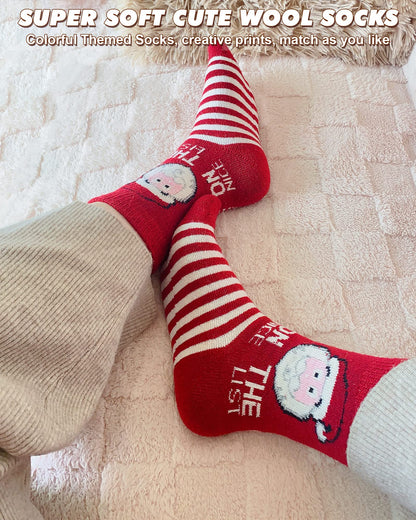 IIG Cute Warm Wool Socks for Women Super Cozy Thick Crew Winter Socks Gifts, 5 Pairs (Christmas 01-5 Pairs)
