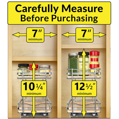 LYNK PROFESSIONAL® Pull Out Spice Rack Organizer for Inside Kitchen Cabinets - 4-1/4 inch Wide - Slide Out Drawer – Chrome Sliding Spice Cabinet Organization Shelf Racks - 2 Tier