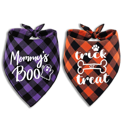 Halloween Dog Bandana, 2 Pack Holiday Cat Buffalo Halloween bib for Small Medium Large Dogs Pets Puppies (Small)