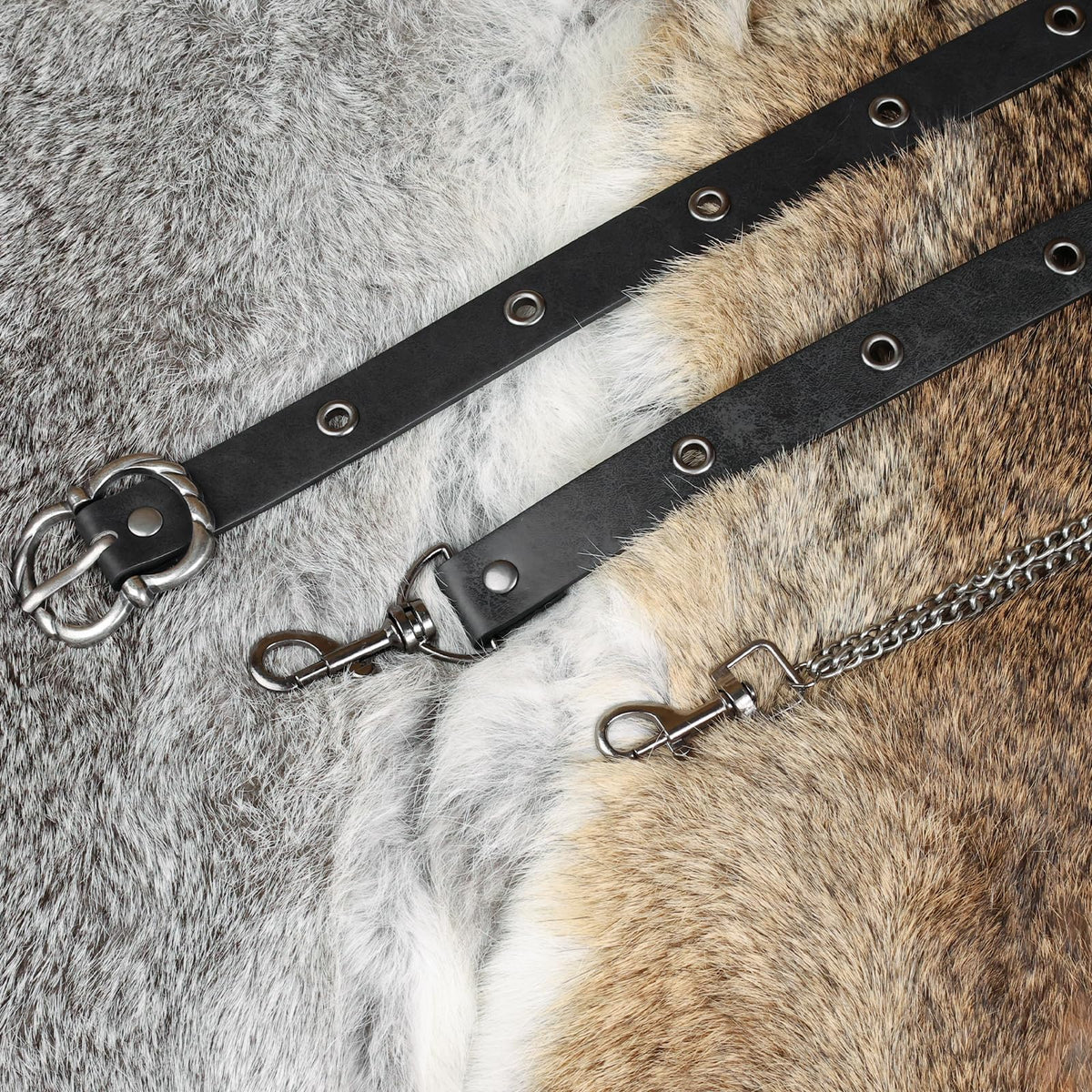 HiiFeuer Medieval DIY Faux Leather Metal Chain Belt, Vintage Adjustable Thin Belt For Women, Retro Skinny Belt For Dresses (Black B)