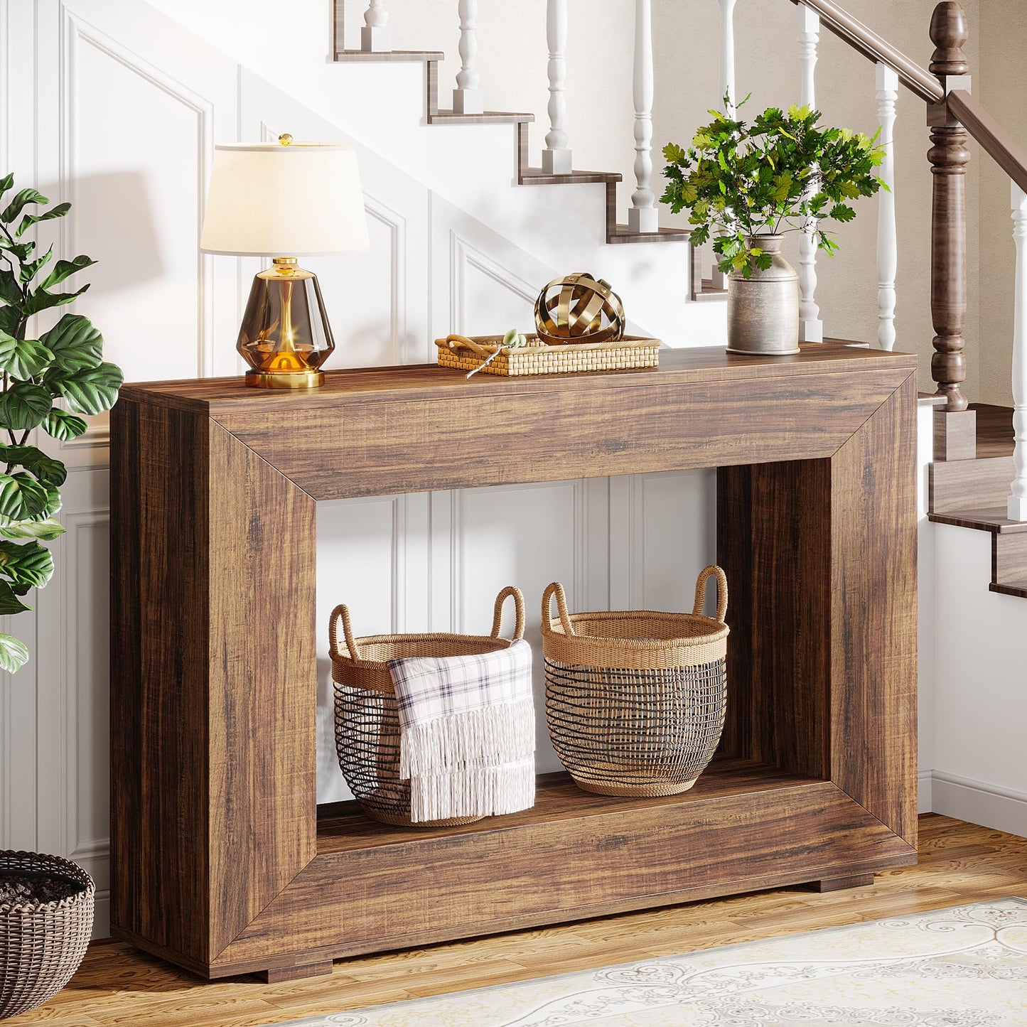 Tribesigns Farmhouse Console Table, 47 Inches Entryway Console Table with Storage, Industrial Hallway Accent Table for Living Room, Entrance