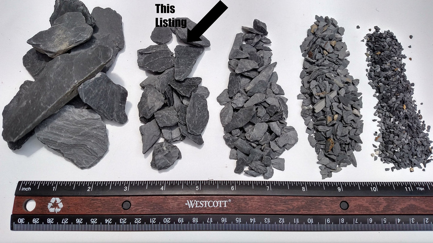 Natural Slate Stone -1/2 to 1 inch. Perfect Size for Miniature or Fairy Gardens, Aquariums, Reptiles, Terrariums, Model Railroads, Dioramas & Wargaming (2lbs Grey)