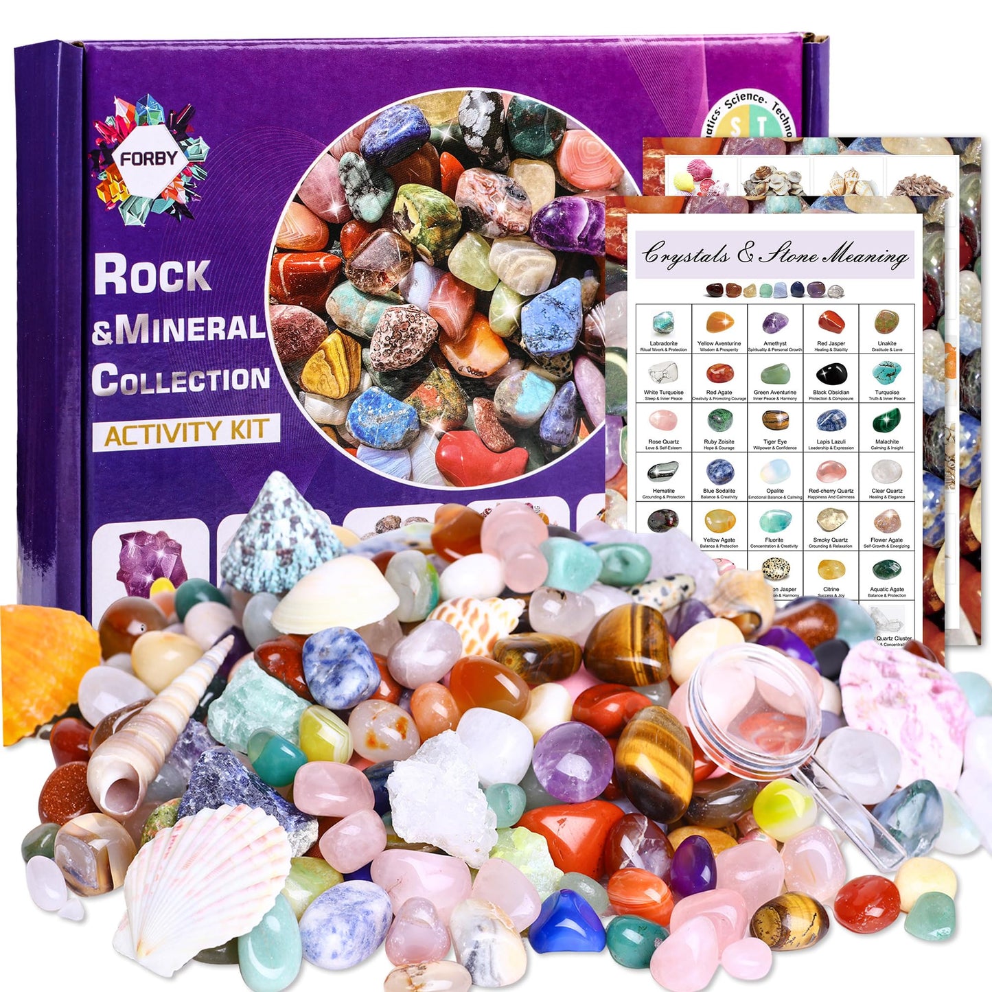 FORBY 200Pcs Natural Crystals Stones Set & Healing Crystal Set Rock Collection Raw Stones Geodes & Tumbled Stones Set for Decoration Chakra Reiki Gift Balancing Energy Kids Beginners