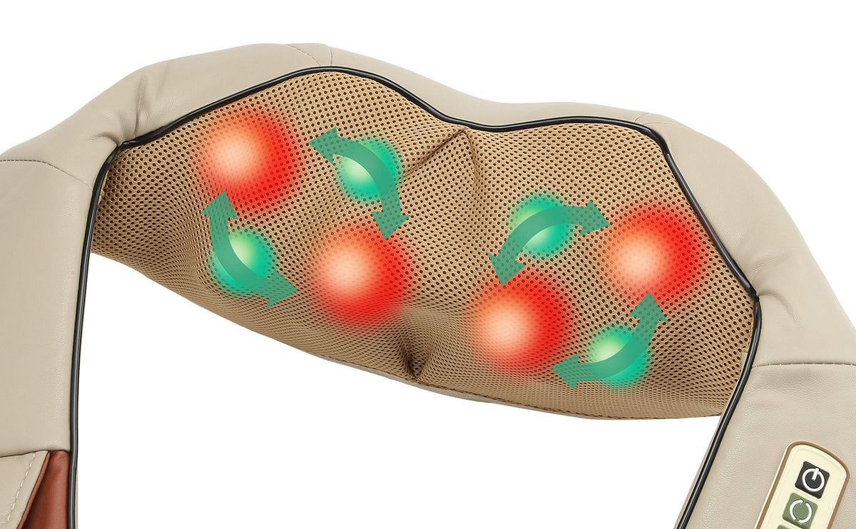 FIVE S FS8801 Shiatsu Neck and Back Massager with Heat Deep Kneading Massage for Neck, Shoulders, Back, Legs, Feet for Home, Office, Car - Beige