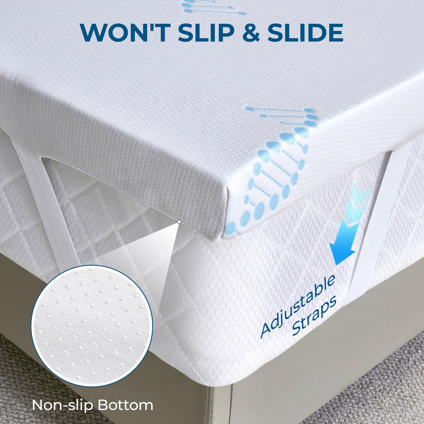 BDEUS 3 Inch Memory Foam Mattress Topper Twin XL Size for College Dorm Room, Soft Mattress Pad for Skin-Hydrating & Back Pain Relief, CertiPUR-US Certified