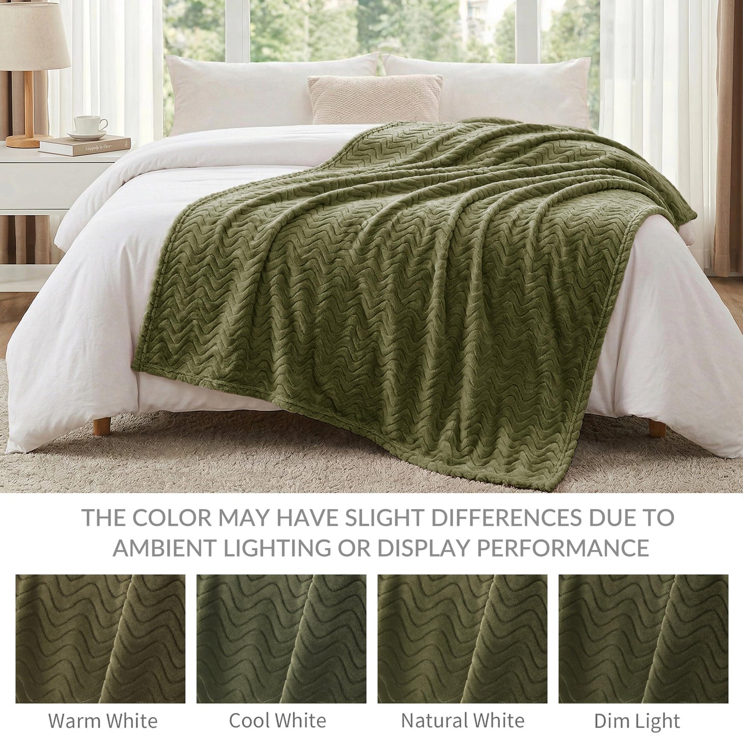 Exclusivo Mezcla Fleece Throw Blanket for Couch, Lightweight Jacquard Bed Blanket for Spring Summer, Soft Cozy Breathable Throws, Olive Green, 50x70 Inches