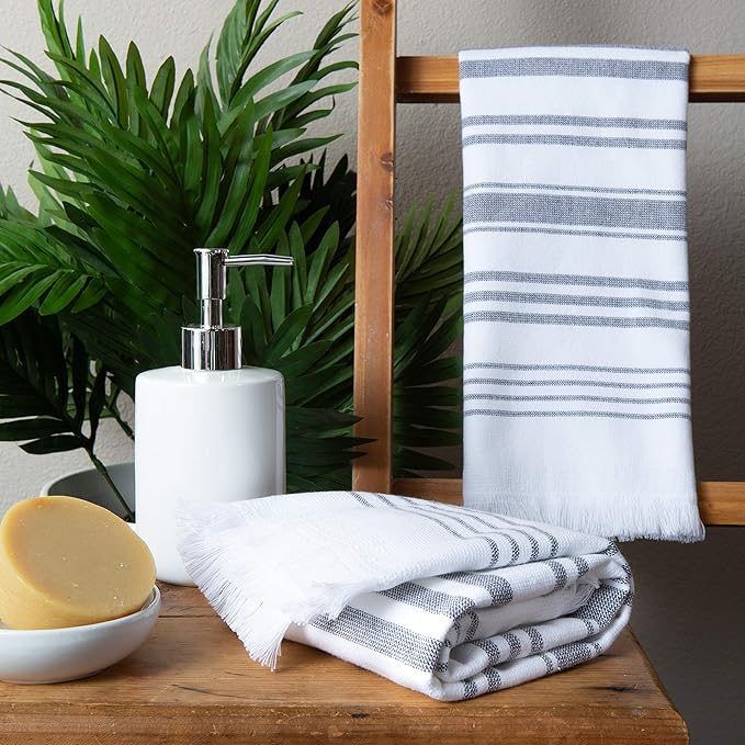 Sticky Toffee Hand Towels for Bathroom Set of 2 – 28x16 in White and Gray