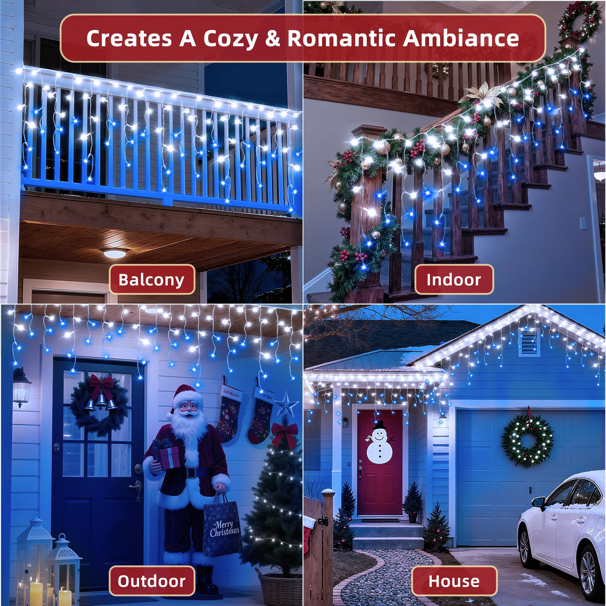810 LED Christmas Lights Outdoor 82FT with 180 Drops, Christmas Decorations Hanging Lights 12 Modes, Dimmable Outsite Fairy String Lights for Wedding Party Holiday Winter Wonderland Decor Blue & White