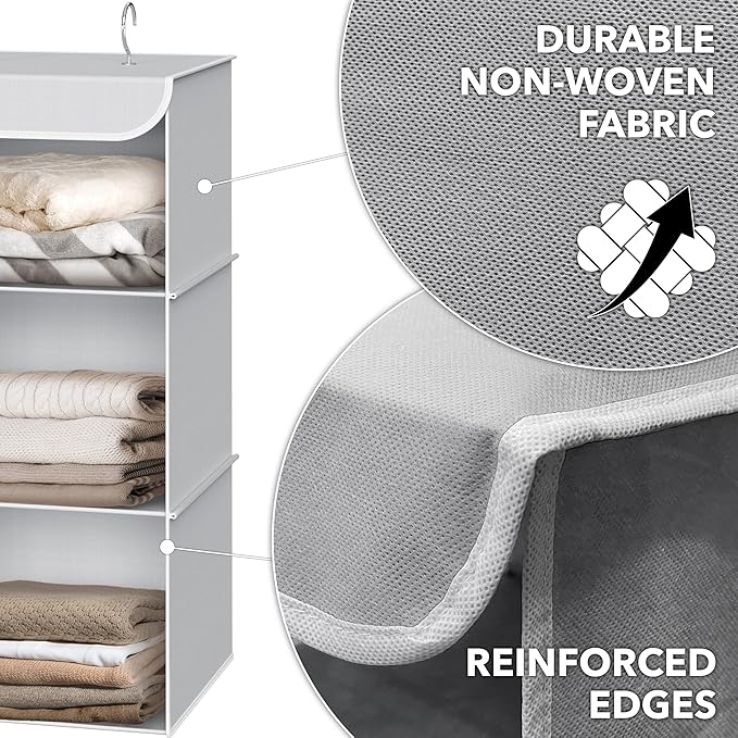 Simple Houseware 3-Shelf Hanging Closet Organizer, Fabric Storage Shelves