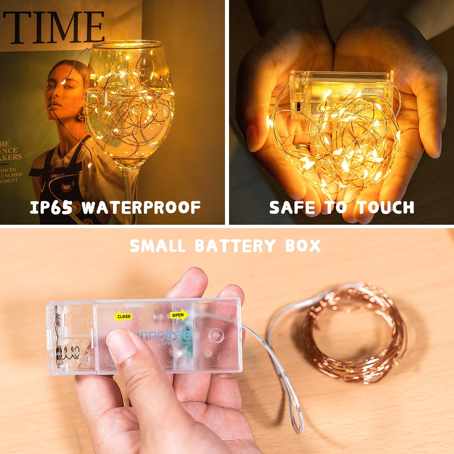 innotree 3 Pack Fairy Lights with Timer, Battery Copper Wire Fairy Lights 3M 30 LEDs Fairy Lights Christmas Battery Operated Waterproof Lights Bottle Decoration, Warm White