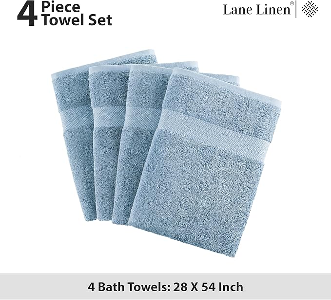 LANE LINEN 100% Ring Spun Cotton 4 Pack Bath Towels