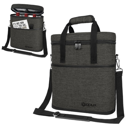 opux 3 Bottle Wine Carrier Tote, Insulated Leakproof Wine Cooler Bag, Wine Travel Bag for Picnic BYOB Beach, Portable Wine Bottle Carrying Case, Gift for Wine Lover Women Men Christmas, Charcoal Grey