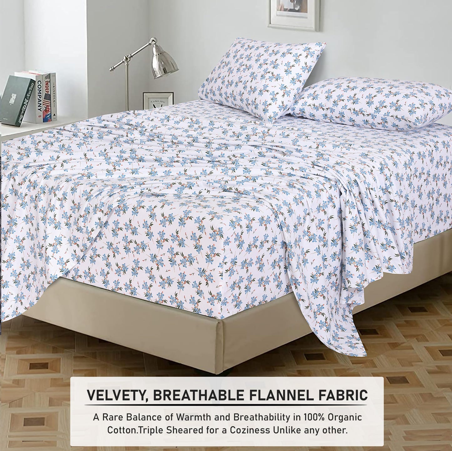 RUVANTI Flannel Sheets Queen Size - 100% Cotton Double Brushed Bed Sheets, Deep Pockets 16 Inches Queen Sheet Set, All Seasons Breathable & Extra Soft - Warm & Cozy, 4 Piece, Cloud Nine