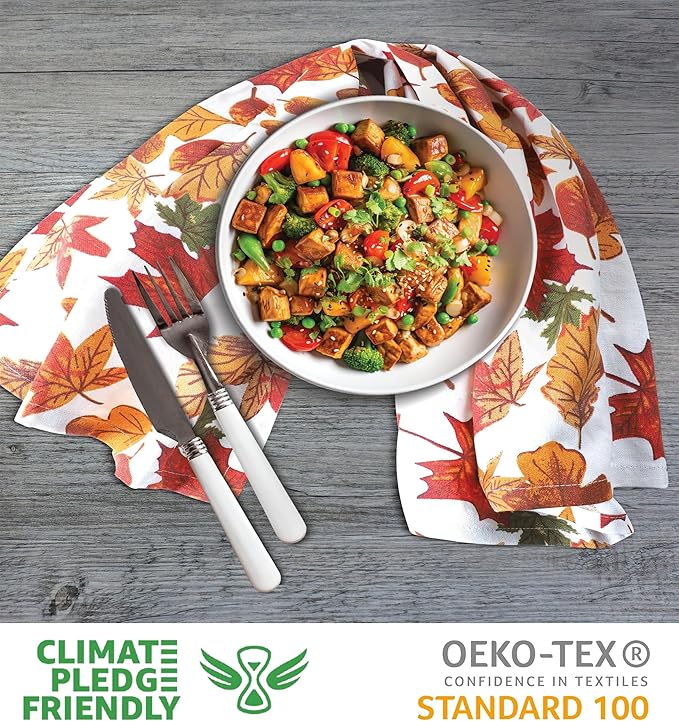 Urban Villa Kitchen Towels Harvest Leaves Print Dish Towels Set of 6 20" X30”