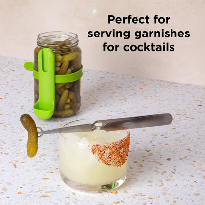 Chef’n FridgeFork Pro Squeeze n’ Hold Condiment Fork – 2-in-1 Fork and Tongs with Integrated Storage Caddy – Mess-Free Tool for Pickles, Olives, and More – Ideal for Charcuterie and Snacking