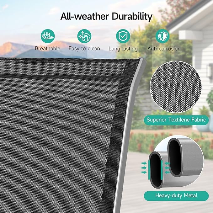 Patio Chairs Set of 6, Easily Set Up Stackable Outdoor Dining Chairs with High Back and Wide Seat, All Weather Breathable Outdoor Chairs Set of 6 with Metal Frame for Backyard Deck Pool, Black
