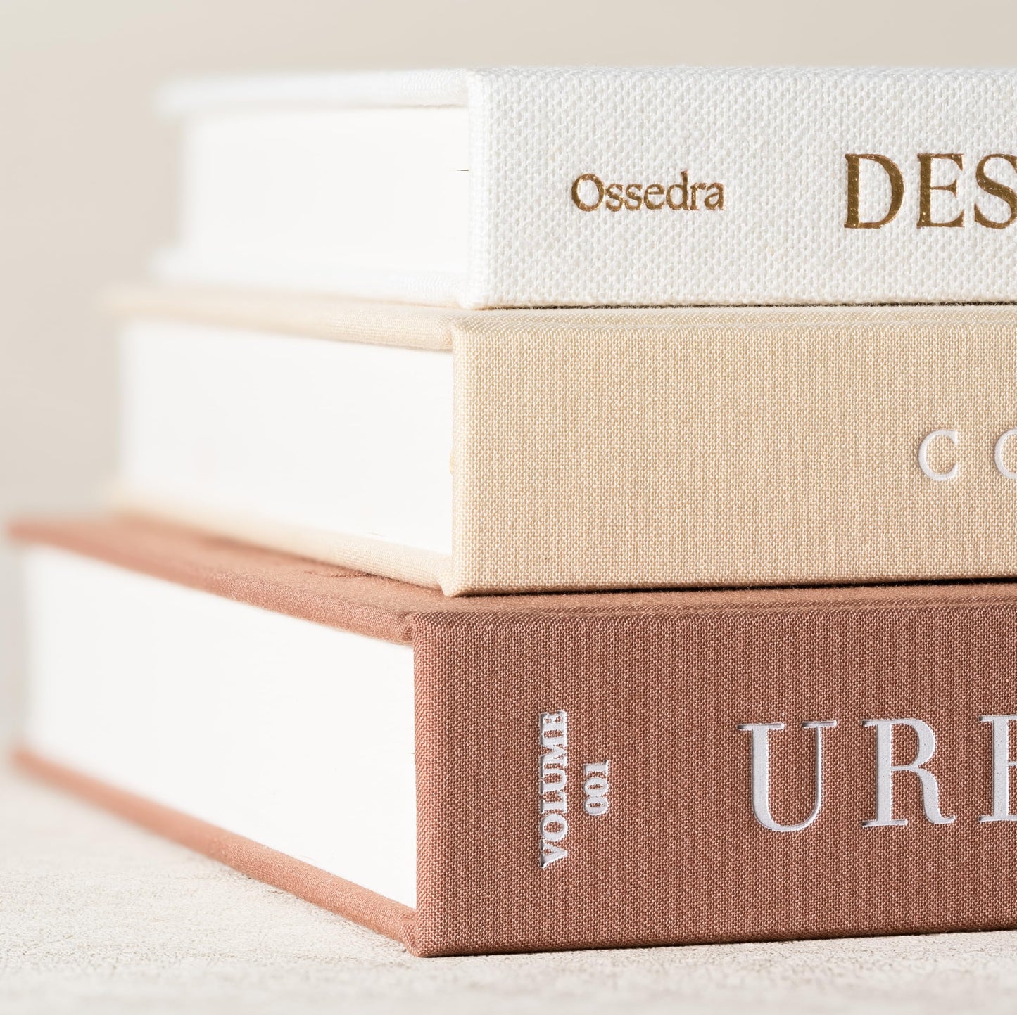 Ossedra Decorative Books for Home Decor - Set of 3 Real Linen Hardcover Books with Blank Pages - Modern Farmhouse Coffee Table Decor, Shelf & Entryway Styling Accent (Neutral Tones)