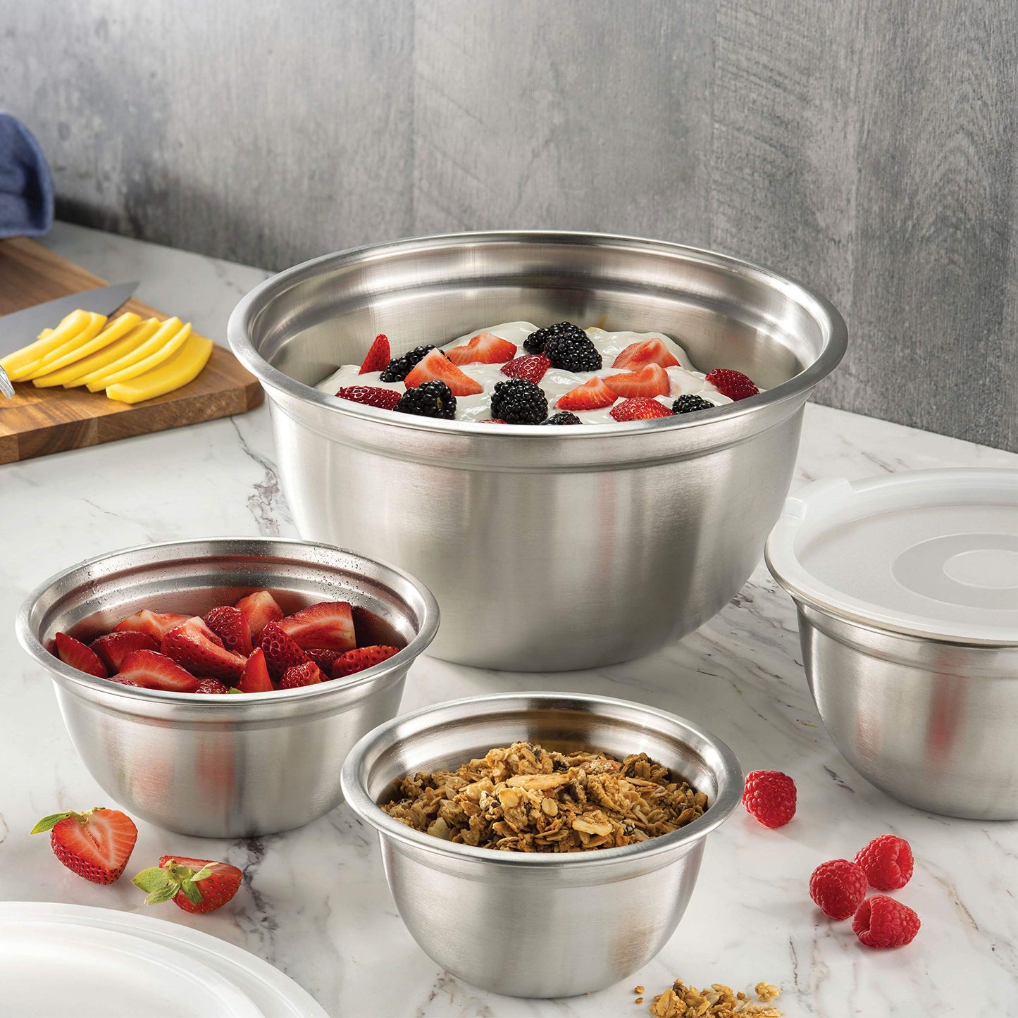 FineDine Mixing Bowls Set , 10 Piece Set ,(5 Bowls +5 Lids) Stainless Steel
