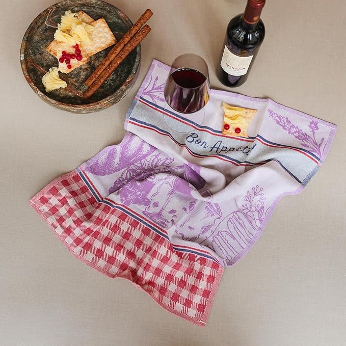 sea me at home 100% Cotton French Jacquard Kitchen Tea Towel Set of 4