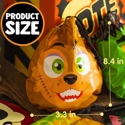 JOYIN 60PCS Halloween Drawstring Treat Bags, Trick or Treating Goodie Candy Small Plastic Gifts Bags Bulk in 12 Cute Monster Designs, Kids Halloween Party Favors Supplies