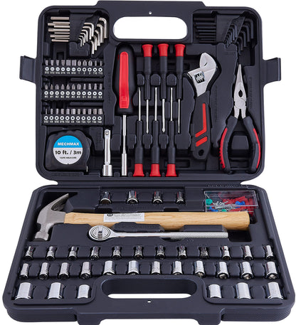 MECHMAX 149-Piece Tool Kit, Home & Auto Repair Hand Tool Set with Hammer, Socket Wrench, Pliers & Storage Case. Essential DIY Mechanics Set for Household, Apartment, Dorm & A Gift