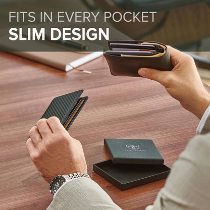 TRAVANDO Slim Wallet with Money Clip Seattle RFID Blocking Wallet - Credit Card Holder - Travel Wallet - Minimalist Mini Wallet Bifold for Men with Gift Box (Carbon)