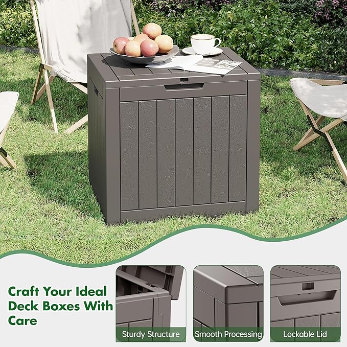 Outdoor Storage Box, Resin Deck Boxes Indoor and outdoor, Waterproof Storage Box Lockable Lid (Grey,35 Gallon-2Pack)