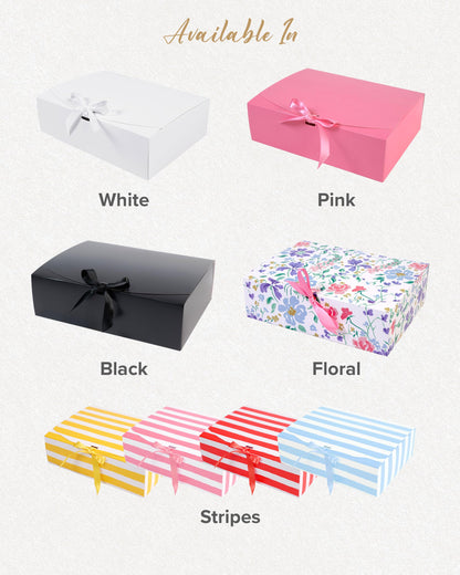 HummingBox Black Gift Box Set of 16 - Gift Boxes for Presents & gifting on weddings, birthdays & more - Easy to Assemble Black Gift Boxes With Lids & Ribbon Closure - Decorative Boxes With Lids