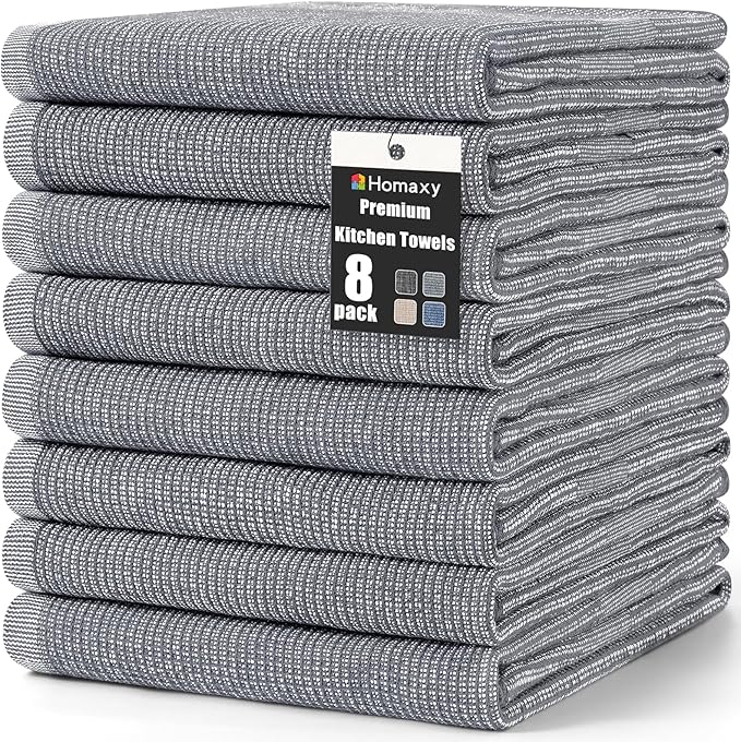 Homaxy Premium Kitchen Towels, Large Cotton Kitchen Hand Towels, Flat and Terry