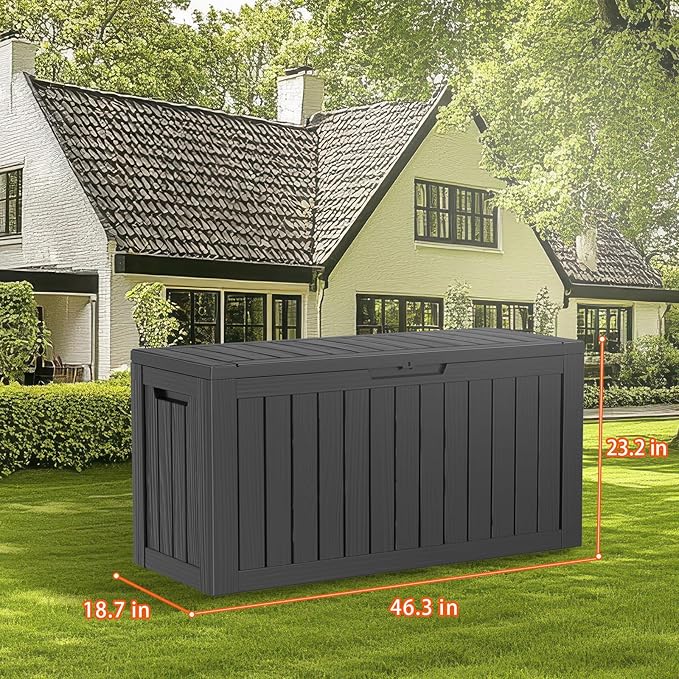DRATO 80 Gallon Deck Box, Outdoor Storage Box for Patio Furniture, Patio Cushions, Gardening Tools, Pool Supplies 480lbs Weight Capacity,Waterproof Resin Storage Boxes（Black，80 Gallon）