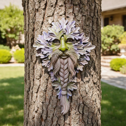Euiroet 7.9" Real Tree Face Hugger Statue, Garden Whimsical Resin Statues with Foliage Features, Outdoor Fairy Elve Accent Yard Art, Halloween Trees Decorations Outdoor Wall Mounted Statue