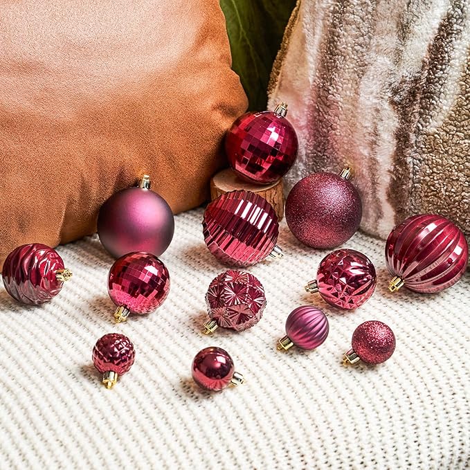 JORNOY Christmas Tree Ornaments Set, 47 Pack Assorted Shatterproof Hanging Balls Decorations, Plastic Bulbs Bulk with Lanyard for Home Holiday Party Decor, 3-Sizes (Jewel Tone)