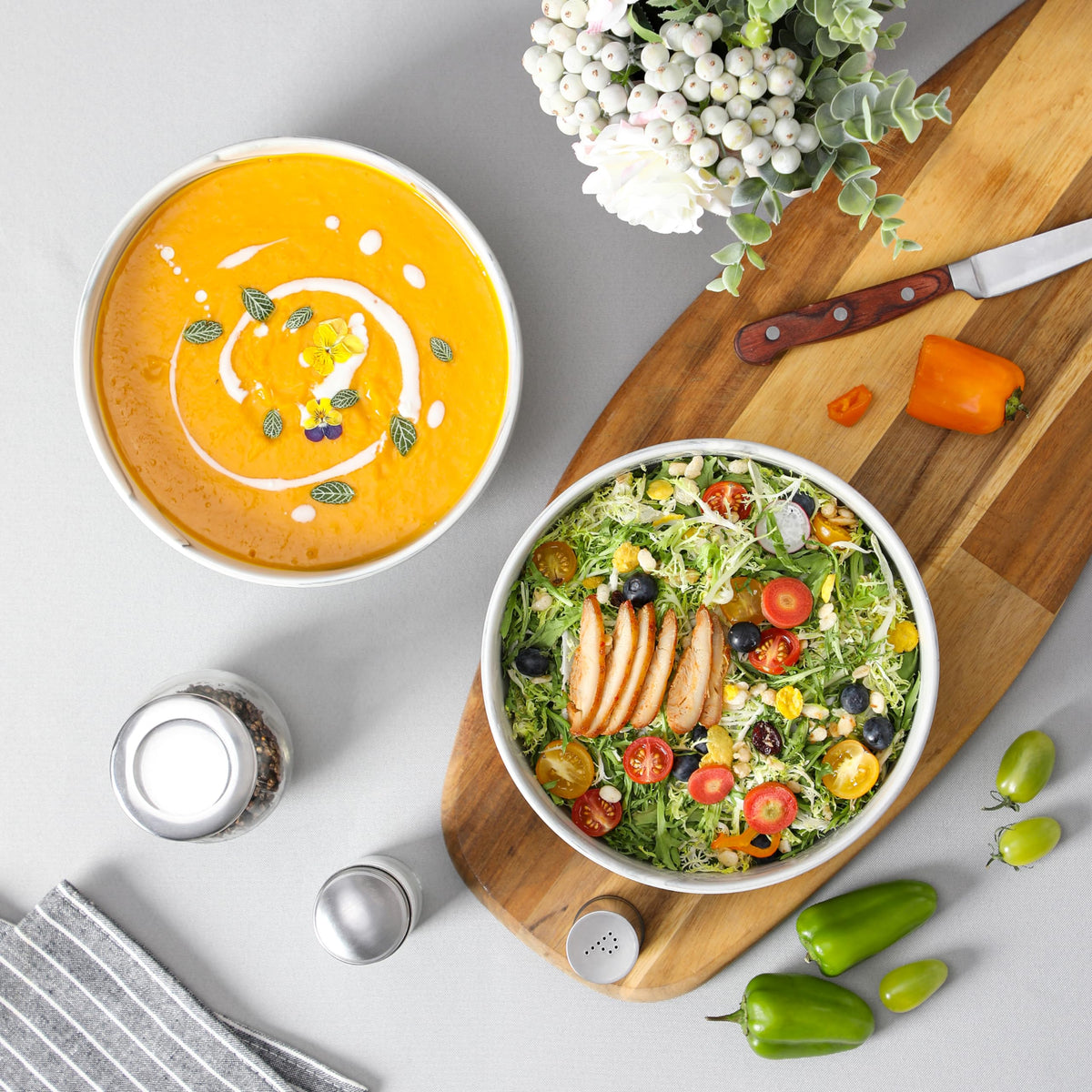 MALACASA Large Serving Bowls, 60 OZ (8'') Salad Bowls Set of 2, Ceramic Mixing Bowls for Kitchen, Serving Bowl for Soup, Pasta, Side Dishes and Entertaining, Marble Grey, Series REGULAR