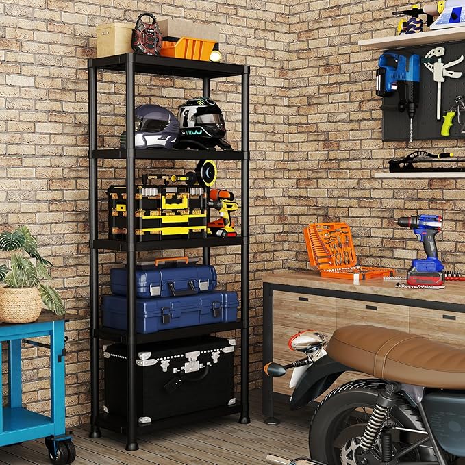 Plastic Storage Shelves, 70.2" H x 11.8" D x 23.62" W Plastic Shelves for Storage, 5-Tier Shelving Unit, Storage Rack, 330 lbs, Bathroom, Laundry, Garage & Home