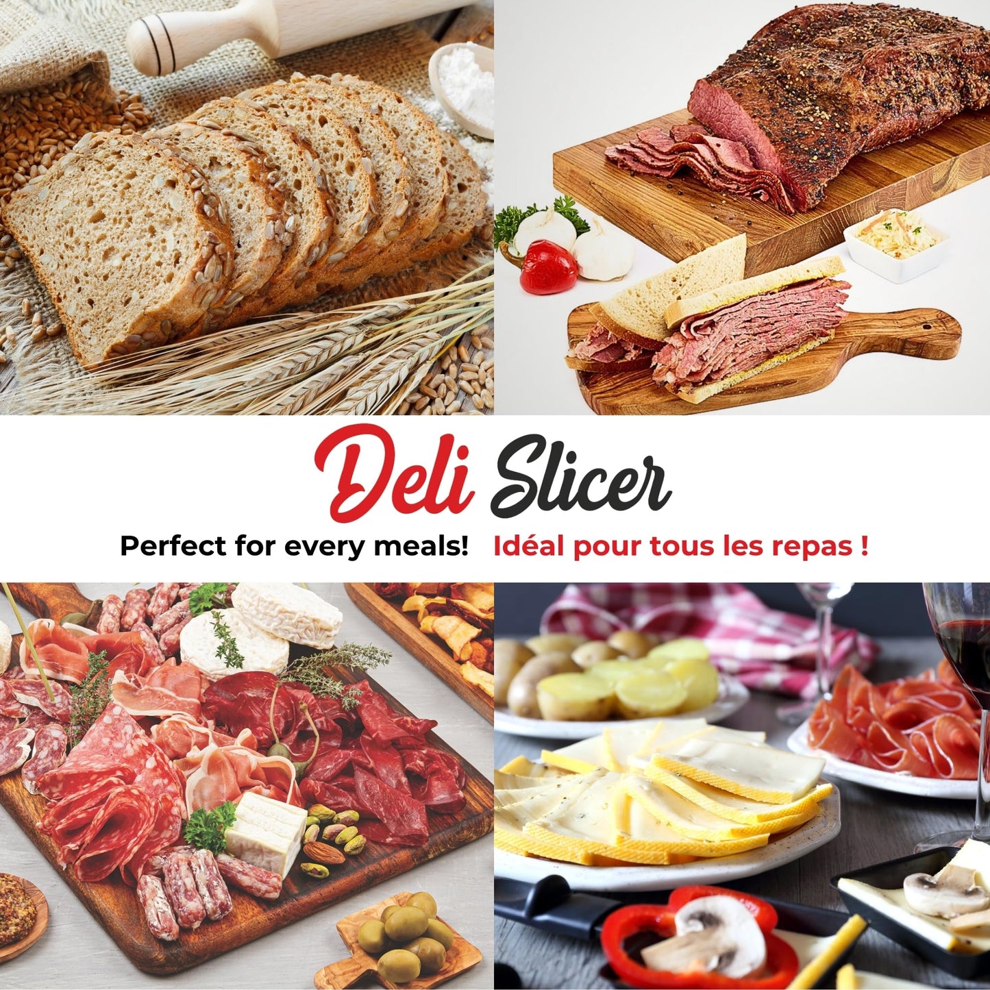 Starfrit Deli Slicer - Slices Meat, Cheese, Bread - 6.5" Stainless Steel Blade - Adjustable Thickness Knob - Nestable for Easy Storage | 2-in-1 Fruit and Vegetable