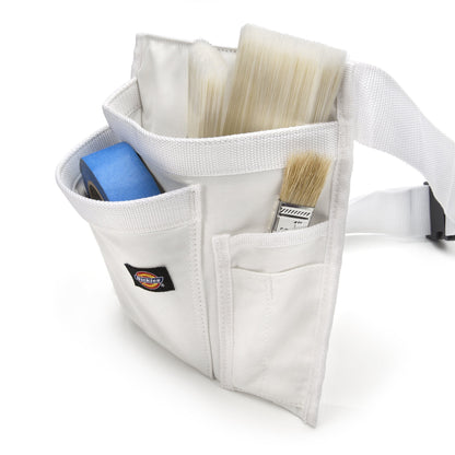 Dickies 5-Pocket Single Side Tool Belt Pouch/Work Apron for Painters, Carpenters, and Builders, Durable Canvas Construction, Adjustable Belt for Custom Fit White