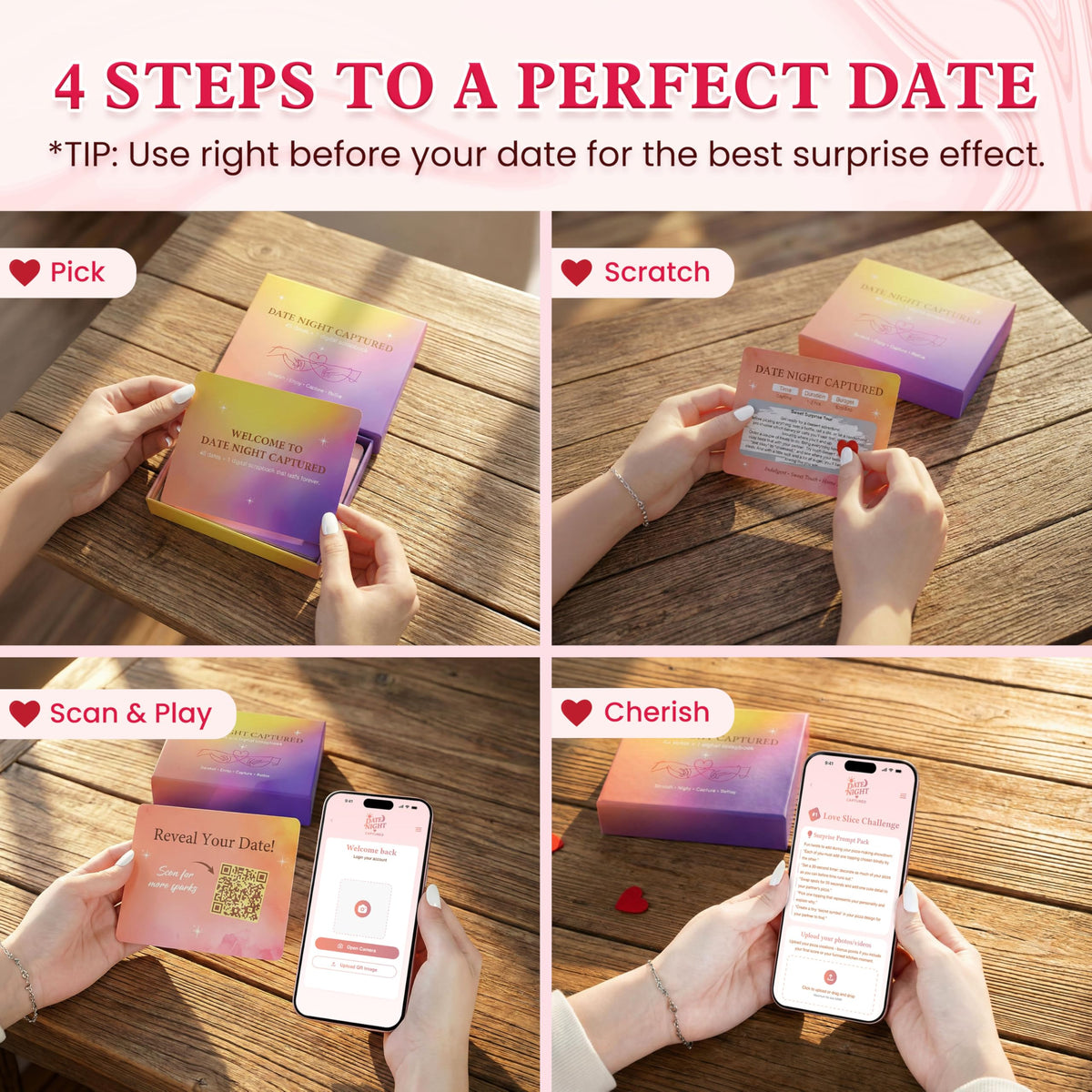 ARVEXO 45 Fun and Romantic Scratch Off Date Night Ideas for Him Her - Date Night Captured 45 Scratch Off Cards For Couples With Digital Scrapbook - Anniversary Wedding Gifts For Men Women Husband Wife