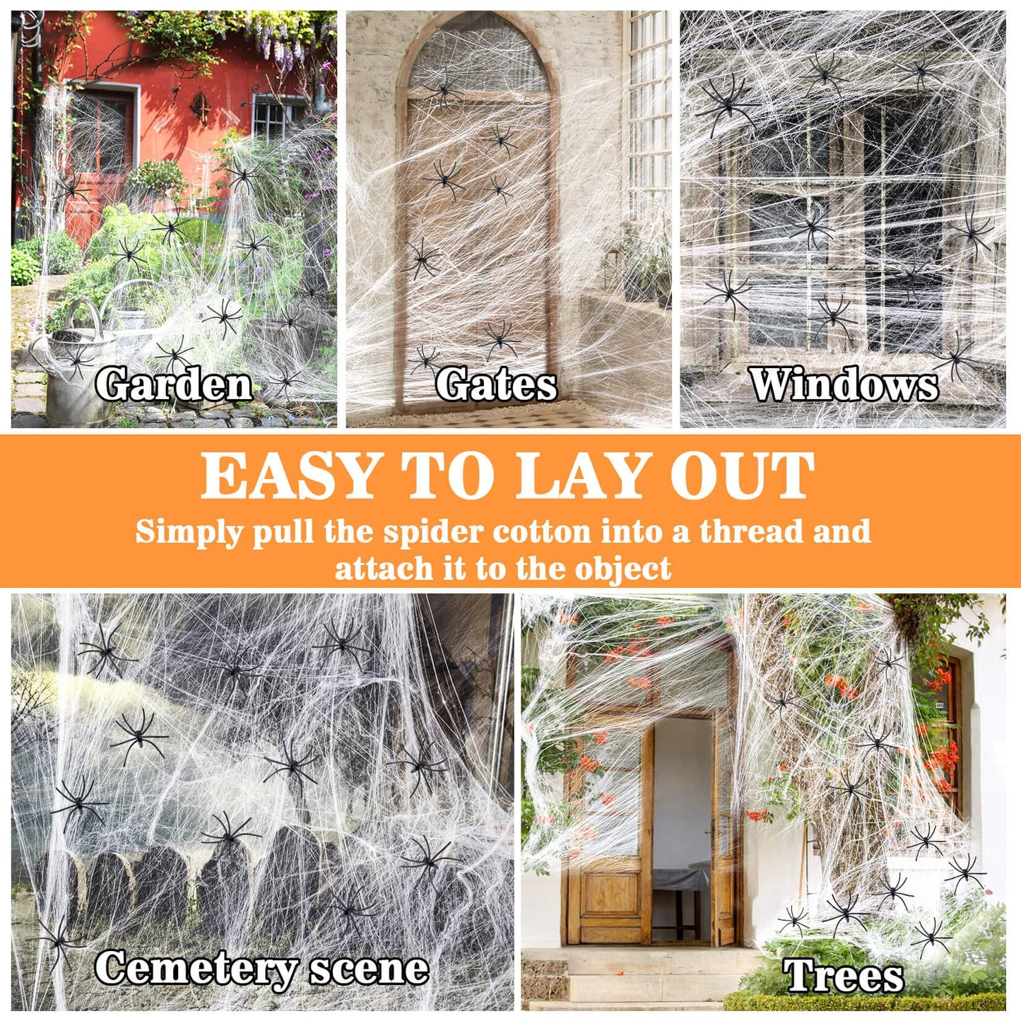 MAQIHAN 1200 sqft Spider Webs Halloween-Decorations Halloween Spider Web Cobwebs Halloween Decorations Spider Web Decor with 40 Fake Spiders Super Stretch Cobwebs for Halloween Decor Outdoor