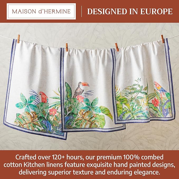 Maison d' Hermine Kitchen Towel 100% Combed Cotton Premium Set of 3 Soft