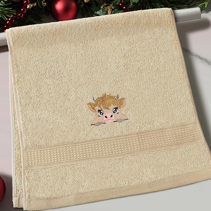3 Pcs Mini Baby Highland Cow Hand Towels