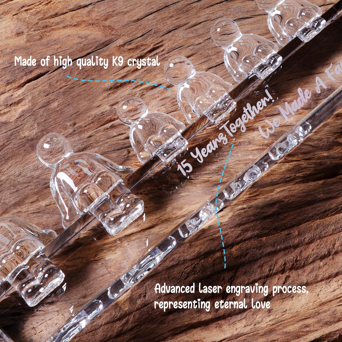 Crystal 15th Anniversary Wedding Gifts for Women, Her, Wife - 15 Year Anniversary Wedding Keepsake for Men, Him, Husband - 15 Years Together We Made A Family Keepsake Home Decor (4 Children)