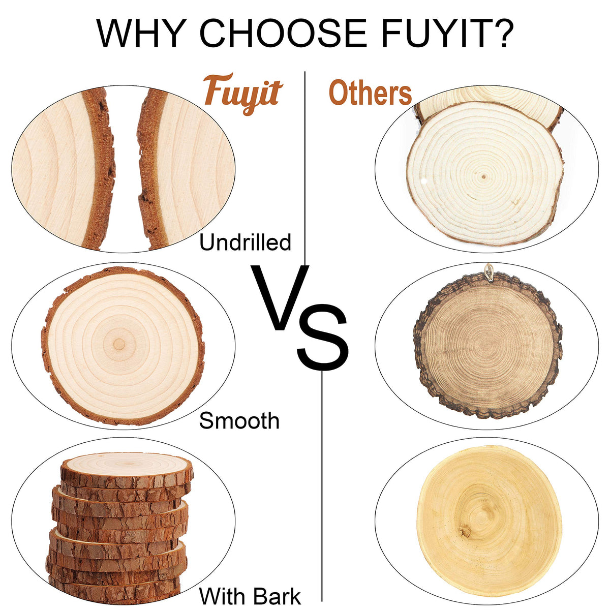 Fuyit Unfinished Wood Slices with No Hole, 30 Pcs 2.4-2.8 Inches Natural Wooden Circles with Bark for DIY Crafts, Christmas Ornament, Decoration