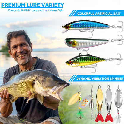 PLUSINNO Fishing Lures, 137Pcs Tackle Box with Tackle Included, Crankbaits, Spoon, Hooks, Weights & Other Accessories, Fishing Bait Lure Gear Kit Gift for Men Bass Freshwater