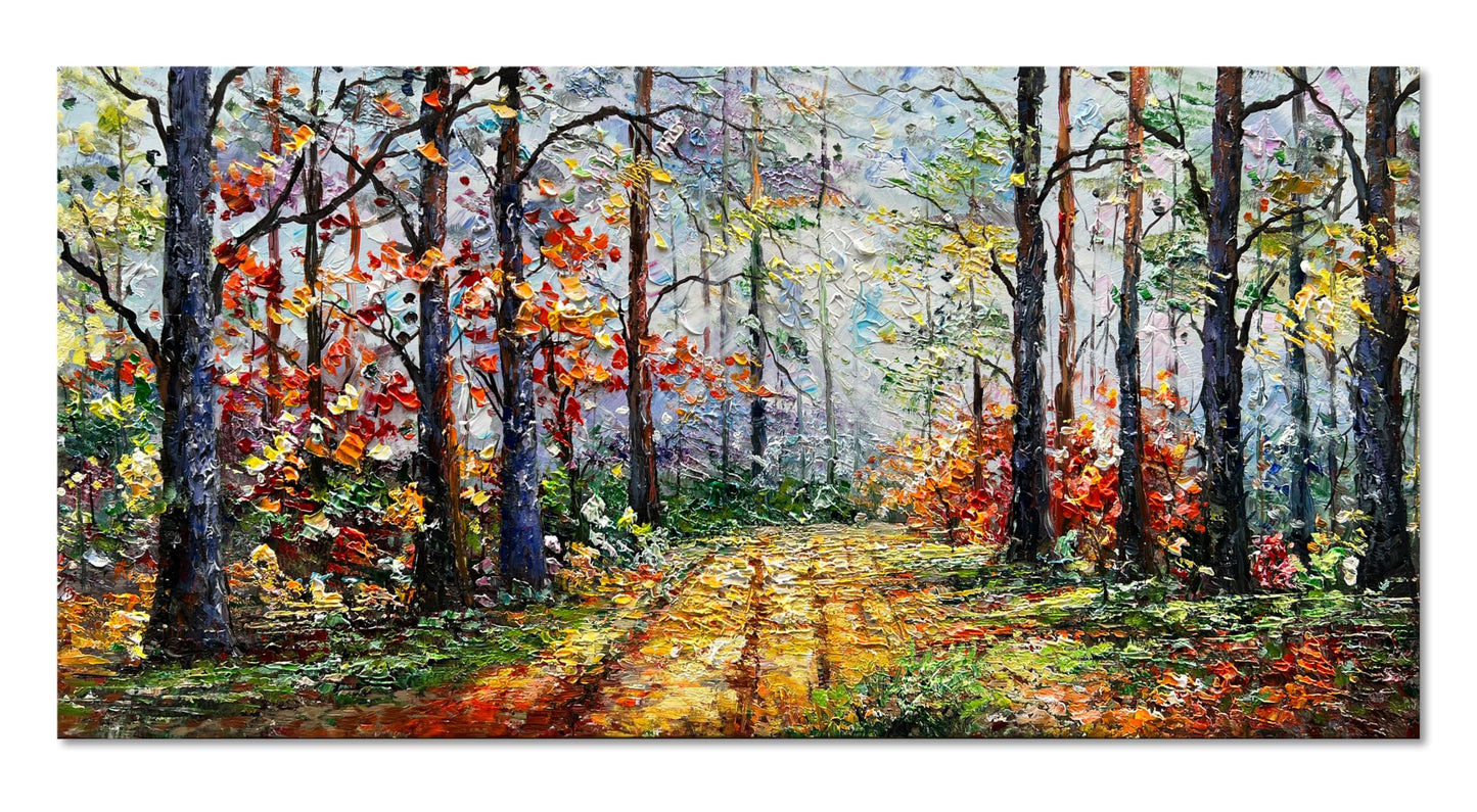 Diathou Art Forest Landscape Oil Painting Modern Abstract Art wall Decoration 24x48 inches