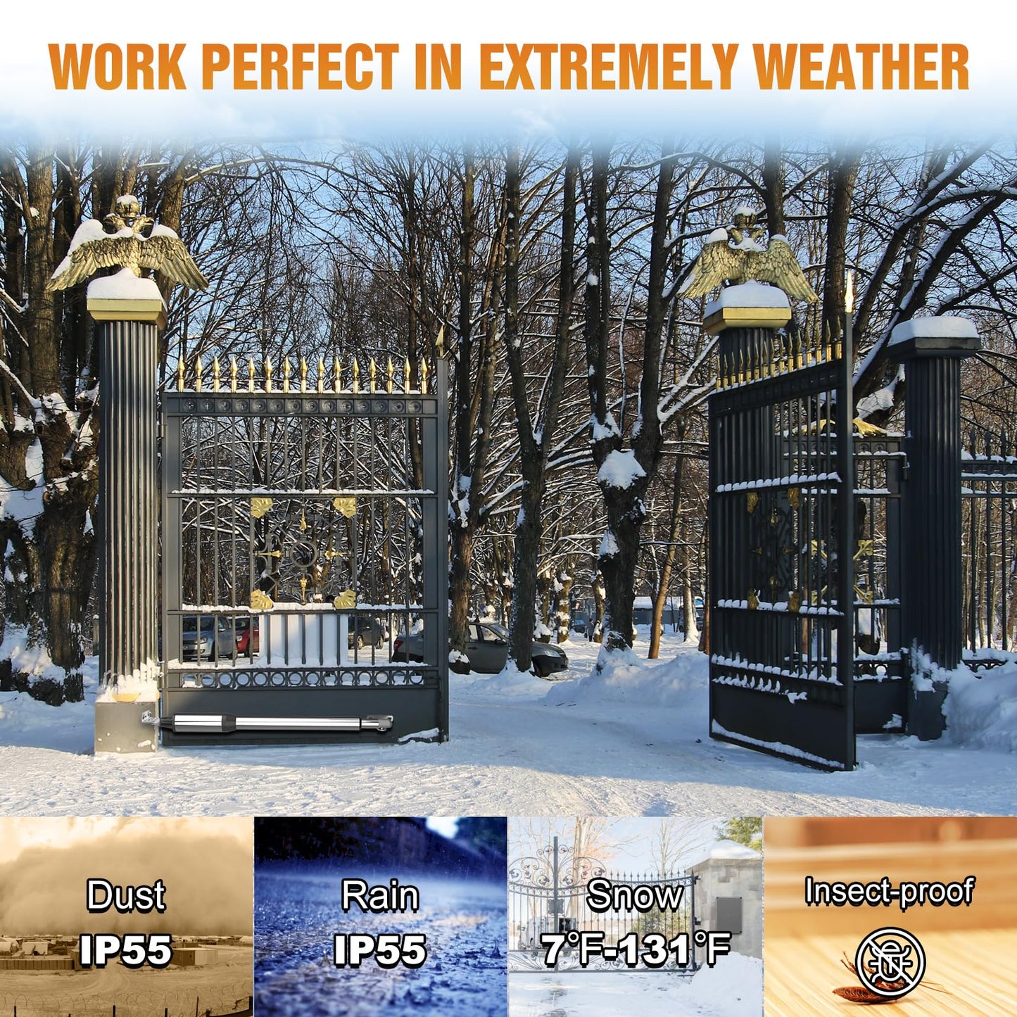 JUJIANG C01 Solar Gate Opener with Batteries & Solar Panel for Single Swing Gates Up to 440lb 12FT Automatic Gate Openers with Remote Complete Kit Light Duty Automatic Gate Openers Solar Powered