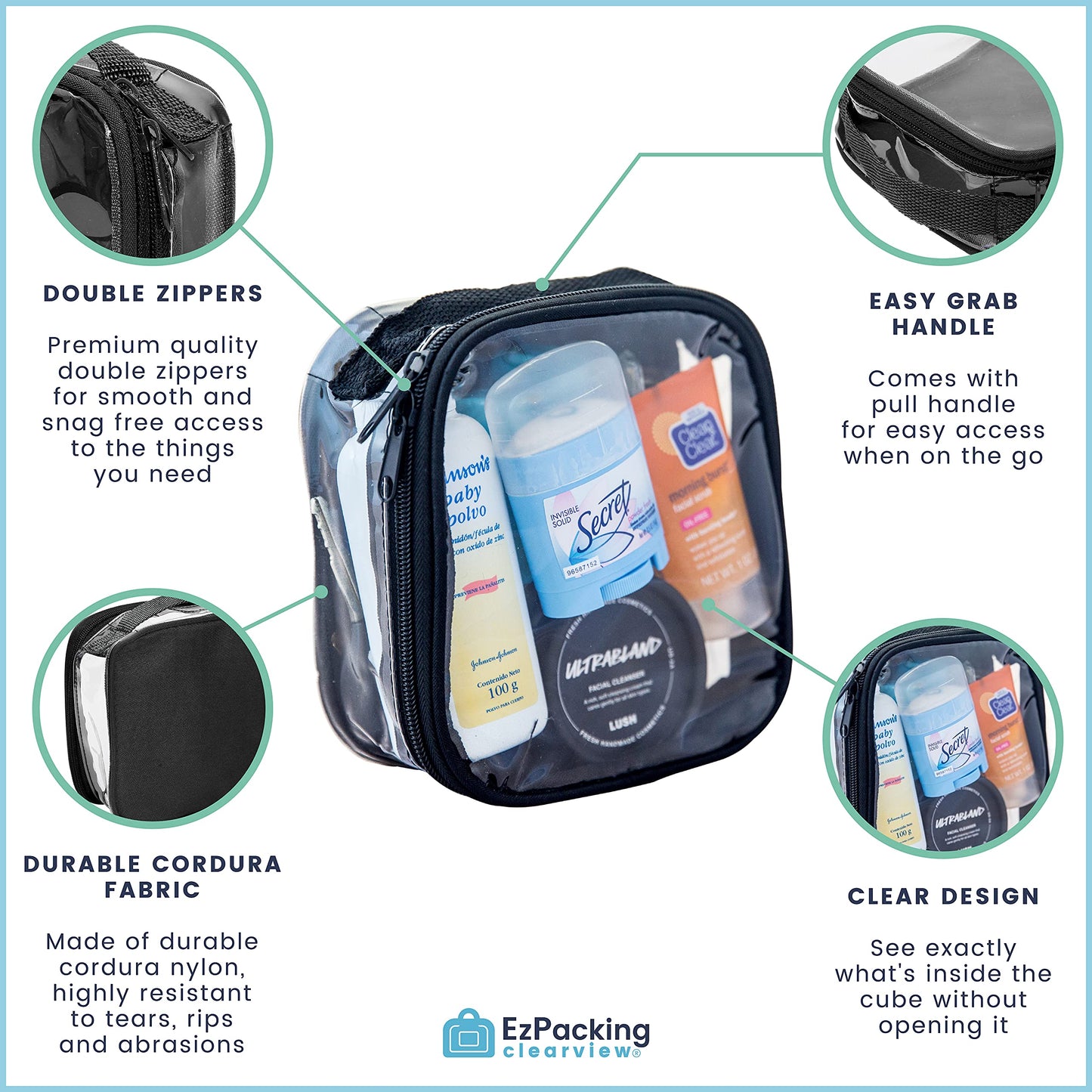 Clear TSA Approved 3-1-1 Travel Toiletry Bag/Transparent See Through Organiser (Black)