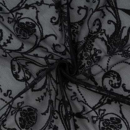 TUDECO Black Sheer Curtains 84 Inches Long - Shabby Chic Knitted Floral Lace Curtains Privacy Goth/Witchy Dark Window Curtains for Living Room Rod Pocket French Decor 1 Pair, 59 x 84 Inch
