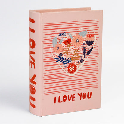 PACOLO Decorative Book Boxes, Faux Wood cover Storage for Hidden Jewelry, Money, and Cash (I LOVE YOU)